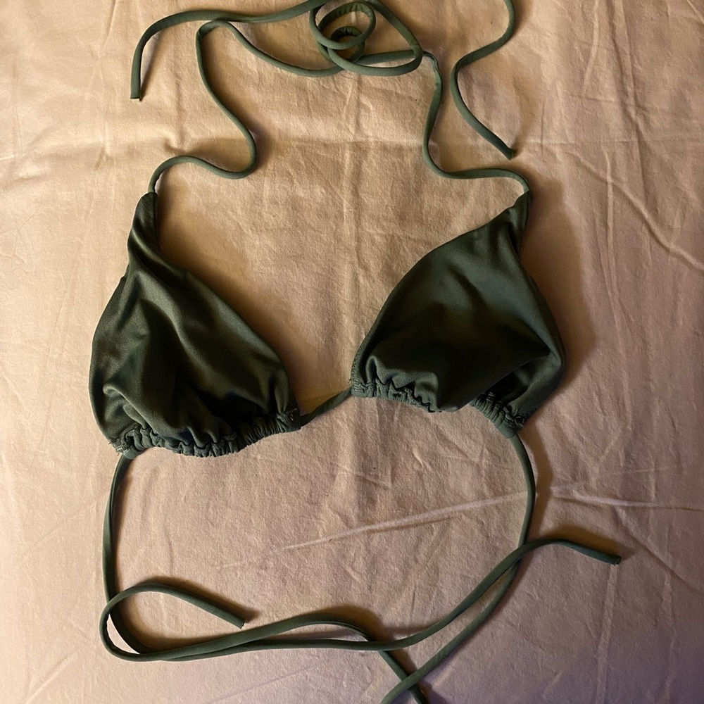 Olive Green string strap bikini top.
